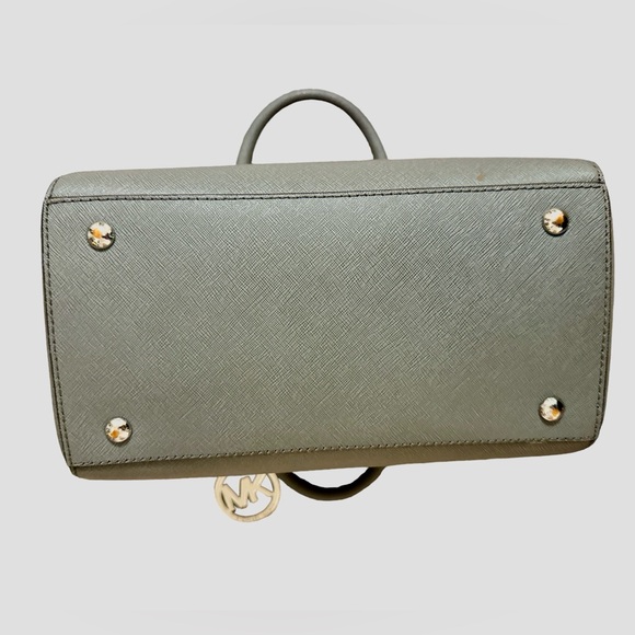 Michael Kors Gray Top Handle Satchel Handbag Silver Chrome Hardware Logo S/M - Picture 5 of 10